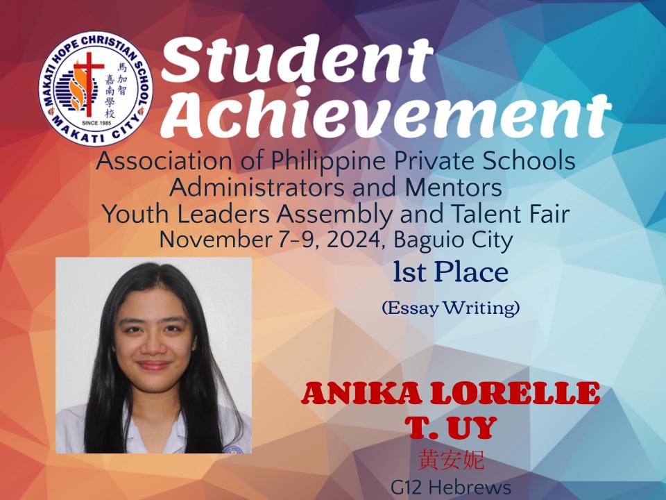 Anika Lorelle T. Uy - Essay 1st Place