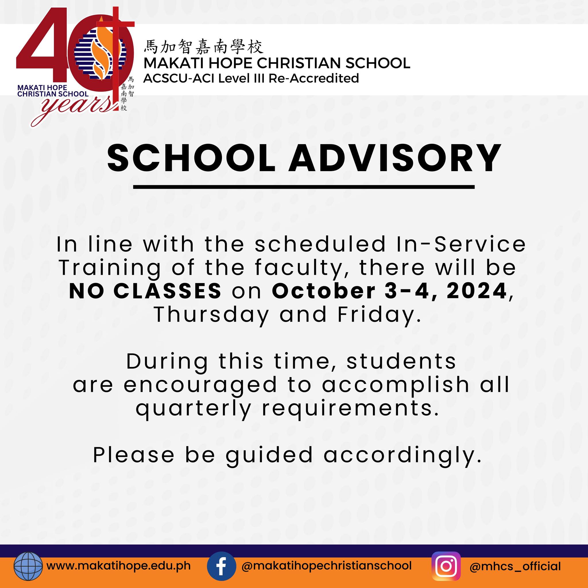 MHCS Advisory October 3-4, 2024